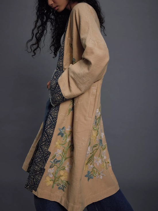 Free People Jackets & Blazers - Free People Henlow Embroidered Duster Long Cardigan - Yellow - M/L - NWT